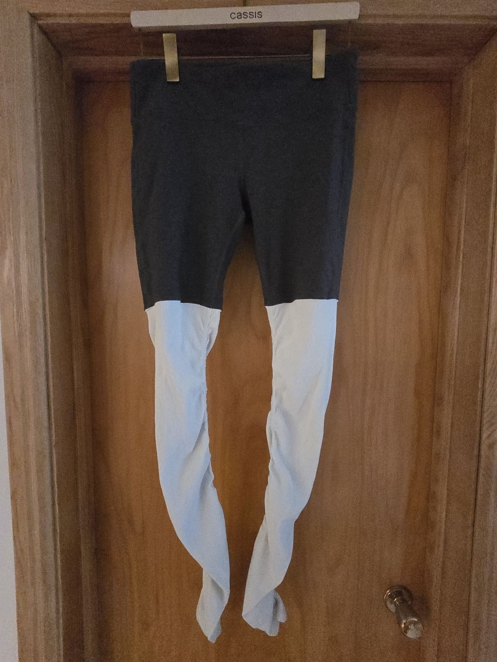 Alo Yoga High-Waist Goddess Legging Grey White Ribbed Colorblock Size L